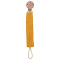 Baby Schnullerkette aus senfgelbem Baumwoll-Leinen-Band mit Buchenholzclip - Kurkuma
