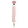 Rosa Schnullerkette aus gewebter Baumwolle mit Naturholzclip für Babys - Gebrochenes Weiß