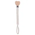 Handmade cream woven cotton baby pacifier clip with natural beech wood heart clip - Beige