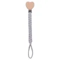 Handmade beech wood heart pacifier clip with lilac purple woven cotton strap - Gray