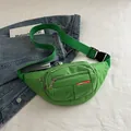 Vibrant green canvas sports waist bag with multiple zippers and adjustable strap - Green