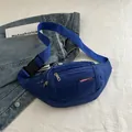 Durable dark blue canvas waist bag with adjustable strap and multiple zipper pockets - Blue