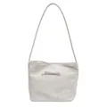 Minimalist beige underarm bag for women featuring a delicate bow and marble-textured fabric - Off White