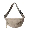 Minimalist beige nylon crossbody chest bag with adjustable strap and embroidery - Khaki