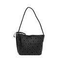 Borsa tote in denim grigio scuro con pois neri e delicati ricami a forma di fiocco - Fiocco Nero