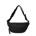 Minimalist black sports waist bag with embroidered text and adjustable strap - Black
