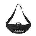 Minimalist black nylon crossbody bag with white TENGRUN print and adjustable strap - Black