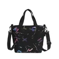 Black canvas tote bag with colorful gradient graffiti letters and adjustable strap - Black