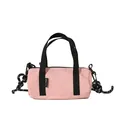 Mini pink cylindrical oxford crossbody bag with black handles and woven rope strap - Pink