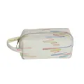 Chic white woven handbag with pastel wave patterns and a convenient side handle - White