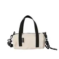 Mini cream oxford cloth cylindrical crossbody bag with woven rope strap decoration - White
