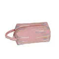 Pink minimalist handbag with wavy colorful embroidery and a convenient side handle strap - Pink