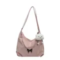 Chic pink hobo bag for women with butterfly chain and plush cloud charm accessory - Pink