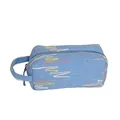 Blue rectangular clutch bag with multicolor wave embroidery and convenient side handle - Blue