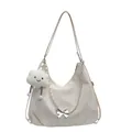 Creamy white nylon tote bag with plush cloud charm and silver butterfly chain detail - Without Pendant / Off White