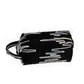 Quilted black pouch with colorful wavy embroidery and side handle for daily commute - Black