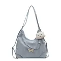 Light blue pleated hobo bag with silver butterfly charm and plush cloud accessory - Without Pendant / Green