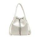 White bucket shoulder bag for women with elegant butterfly metal buckle design - Off White