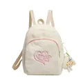 White faux fur mini backpack featuring pink Powerpuff heart embroidery and plush charm - Without Pendant / White