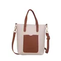 Minimalist beige and brown colorblock mobile phone bag with adjustable crossbody strap - White