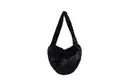 Bolso de hombro minimalista en piel sintética negra con textura de felpa suave - Negro