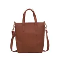 Brown lychee leather crossbody phone bag with FASHION lettering and gold hardware - Brown