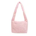 Chic pink fuzzy lamb wool shoulder bag with soft textured plush fabric for women - Pink