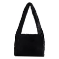 Bolso de hombro minimalista de felpa negra con piel sintética suave y correa ancha - Negro
