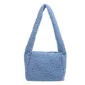 Blue teddy fleece shoulder bag with soft plush texture and minimalist tote design - Blue