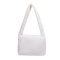 Chic white fluffy teddy fleece shoulder bag with cozy plush texture and wide strap - White