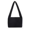Minimalist black faux lambskin shoulder bag with plush teddy texture for autumn - Black