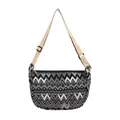 Borsa a tracolla in tela con motivo a zigzag bohémien e tracolla regolabile beige - Nero