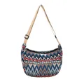 Bohemian style crescent crossbody bag with colorful chevron woven pattern and canvas strap - Dark Blue