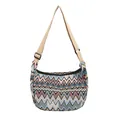 Crossbody canvas crescent bag with colorful zigzag knit pattern and adjustable strap - Light Blue