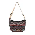 Ethnic style hobo shoulder bag with colorful woven chevron patterns and adjustable strap - Brown