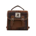 Vintage plaid wool backpack for women featuring brown leather trim and bear patch - Bag Only (No Charm) / Brown