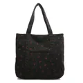 Bolso tote de pana negra con estampado de cerezas rojas con bolsillo frontal y asas - Negro