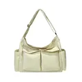 Japanese style cream canvas crossbody bag with large front pockets and adjustable strap - Off White