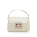 Minimalist beige corduroy handbag with cute bear patch and zipper closure - Off White
