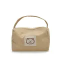 Trousse de maquillage en velours côtelé beige avec patch brodé ours minimaliste - Kaki