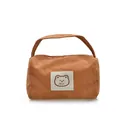 Trousse à maquillage en velours côtelé marron avec écusson ours et poignée chic - Marron