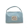 Trousse à maquillage bleu clair en velours côtelé avec écusson ours et poignée - Bleu