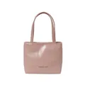 Borsa a mano minimalista rosa chiaro in ecopelle lucida con scritta alla moda - Rosa