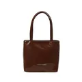 Borsa a mano minimalista in pelle marrone lucida con scritte Fashion & Bags argento - Marrone