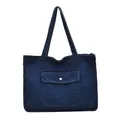 Große dunkelblaue Denim-Tragetasche mit Vordertasche und Kontrastnähten Detail - Dunkelblau