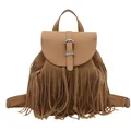 Vintage-Rucksack in Kamelbraun mit Fransenverzierung und Schnallenverschluss für Damen - Khaki