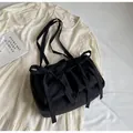 Borsa tote nera con dettagli a fiocco in stile coreano minimalista per donna - Nero