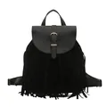 Vintage-Rucksack in Schwarz mit Fransen und dekorativer silberner Metallschnalle - Schwarz
