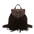 Dunkelbrauner Vintage-Rucksack mit Fransen und Metallschnalle in matter Optik - Braun