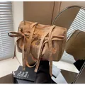 Borsa tote in nylon kaki con fiocco dolce e grande capacità in stile coreano - Kaki